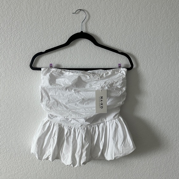 Brand New NA-KD White Ruffled Strapless Top - Picture 1 of 5